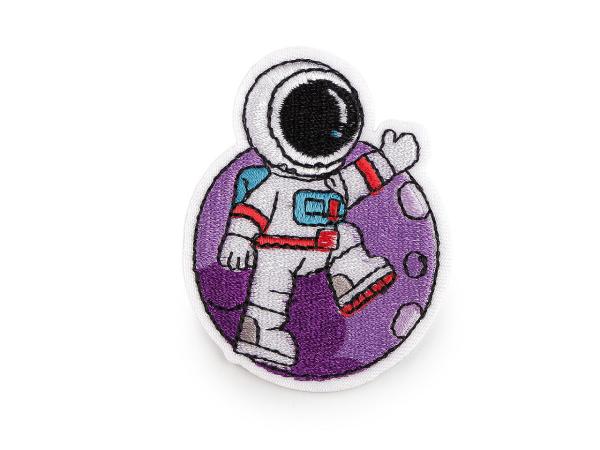 Aufbügler Astronaut vor lila Planet, bestickt, zum Aufbügeln
